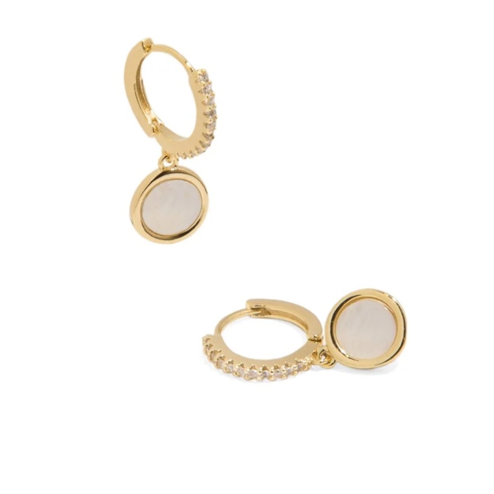 NWT Malandra Jewelry 14k Gold CZ Huggies Earrings Mother Of Pearl Drop